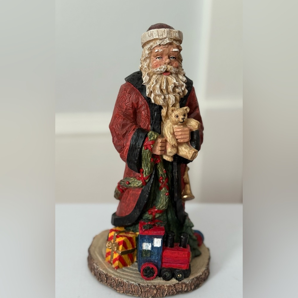 Santa Claus Figurine with Teddy Bear for Christmas Decoration